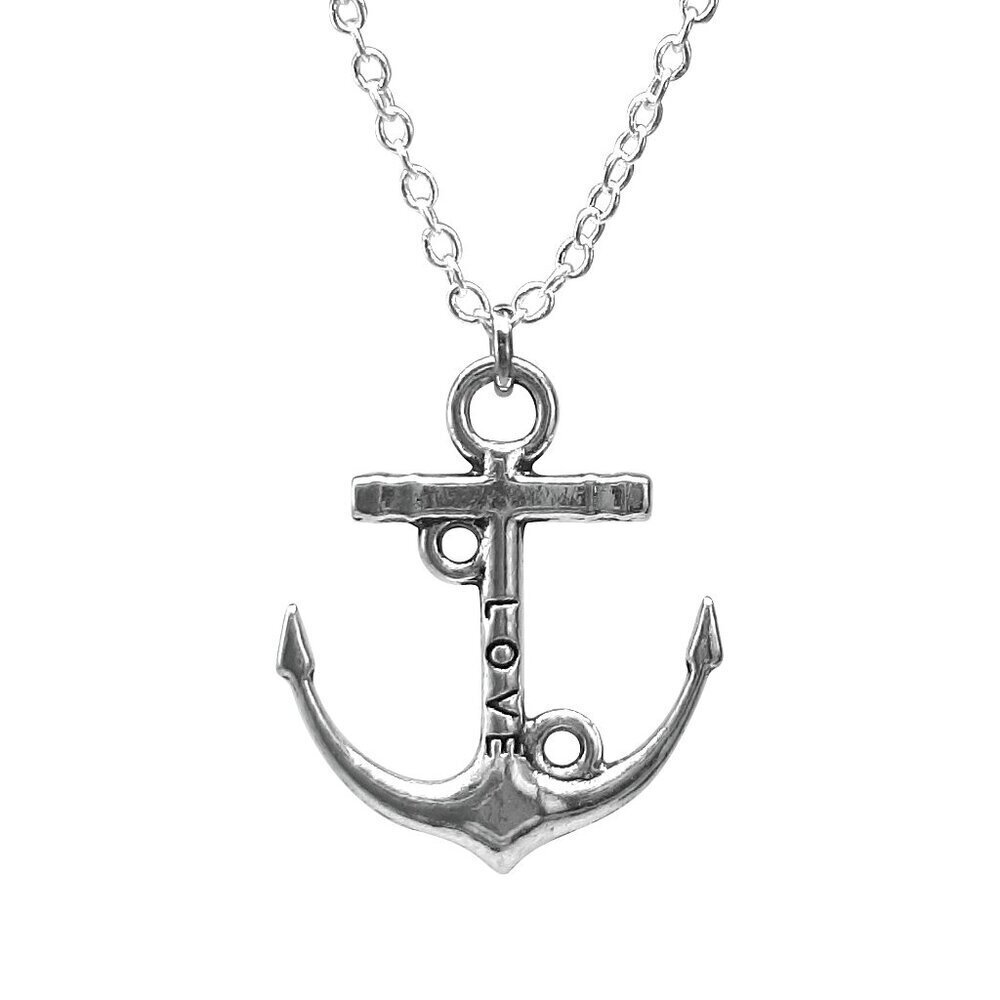 Silver Anchor Love Engraved Pendant with Stainless Steel Necklace